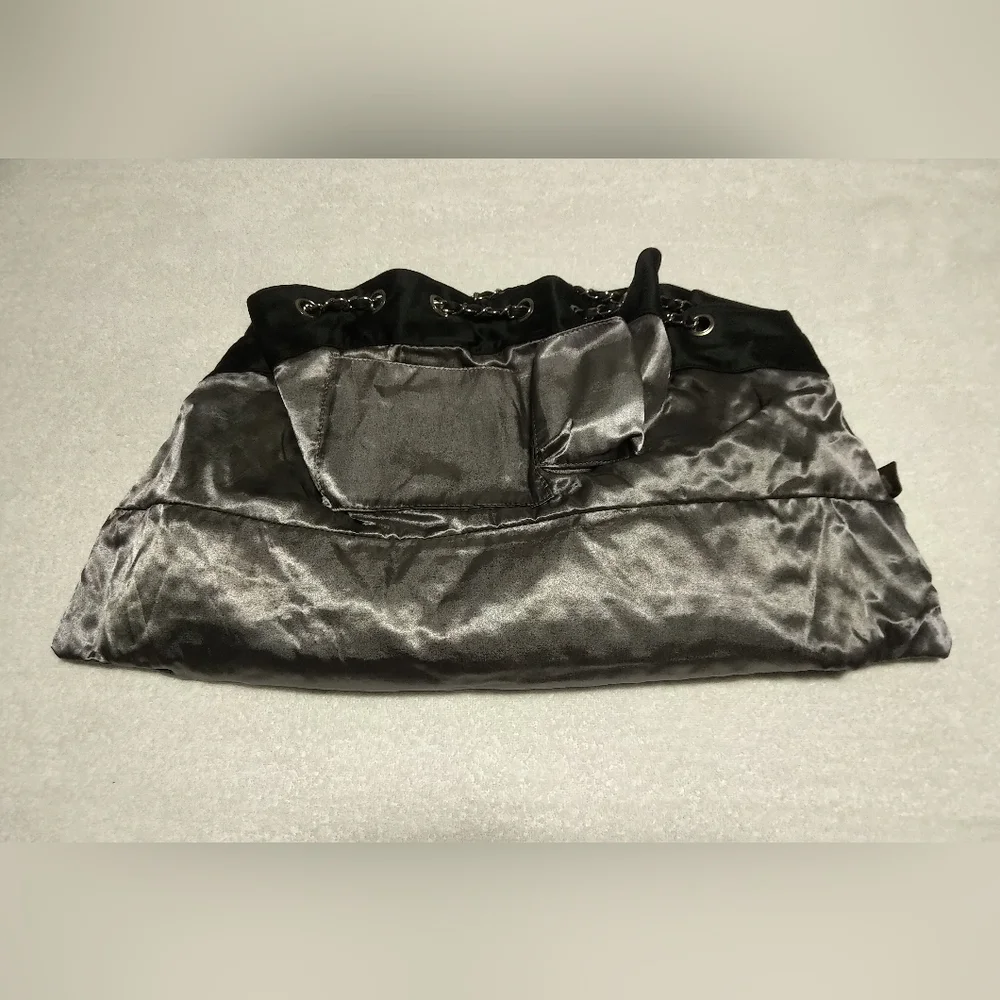 Authentic Chanel Melrose Cabas Black Satin Tote